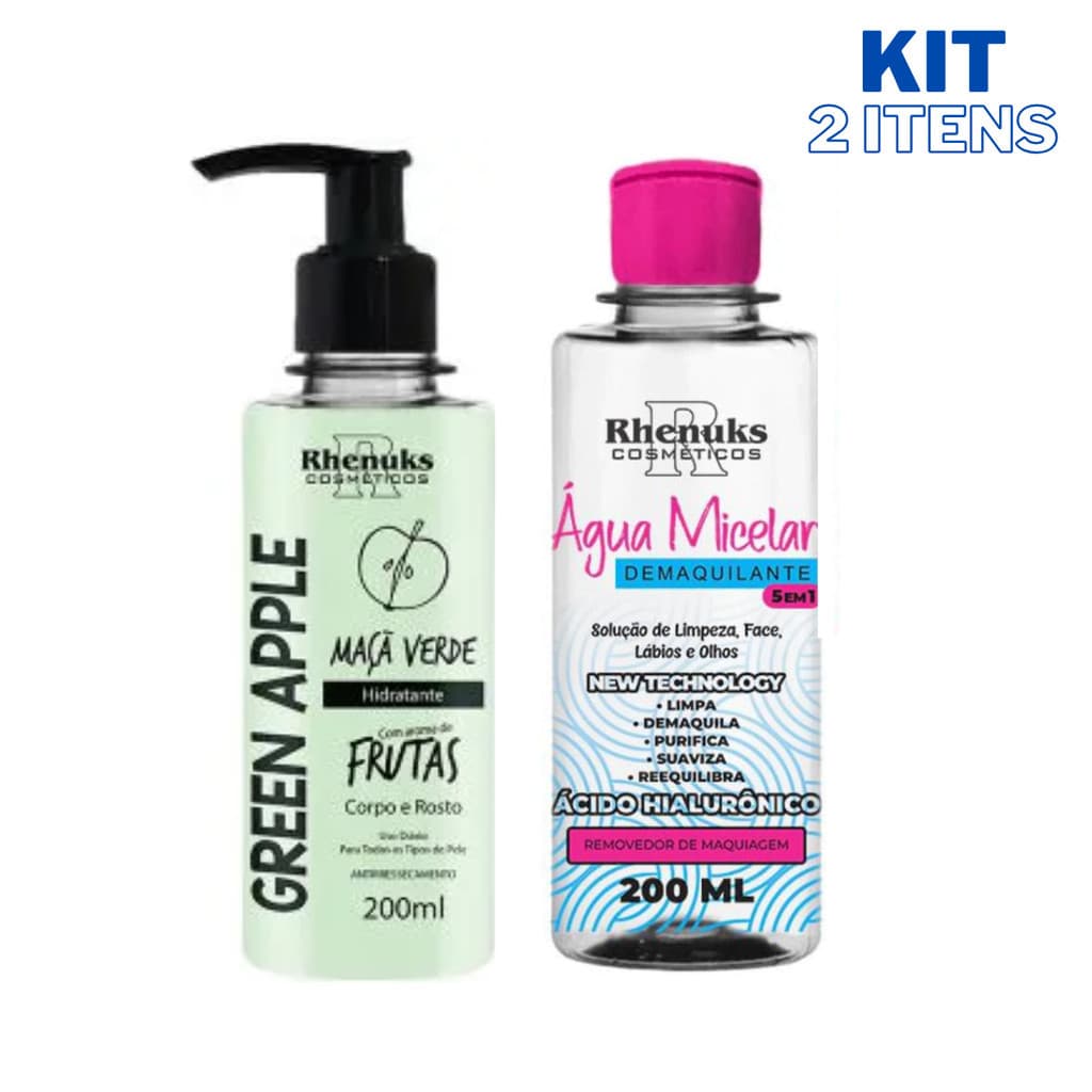 Kit Hidratante Corpo e rosto - Maçã Verde + Água Micelar Demaquilante 5 em 1