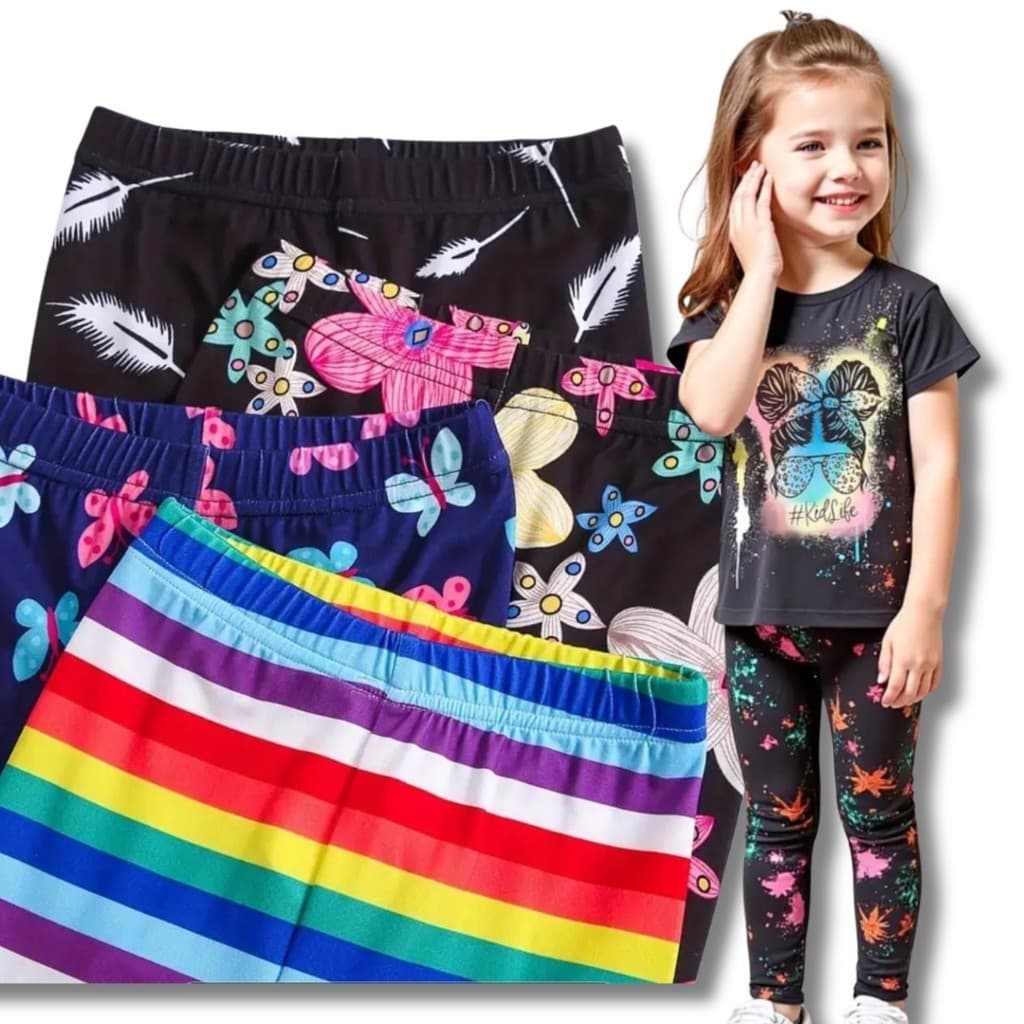 Kit Sortido de 1/2 ou 5 Calças Leggings de Cotton para Meninas tamanho 01 ao 16