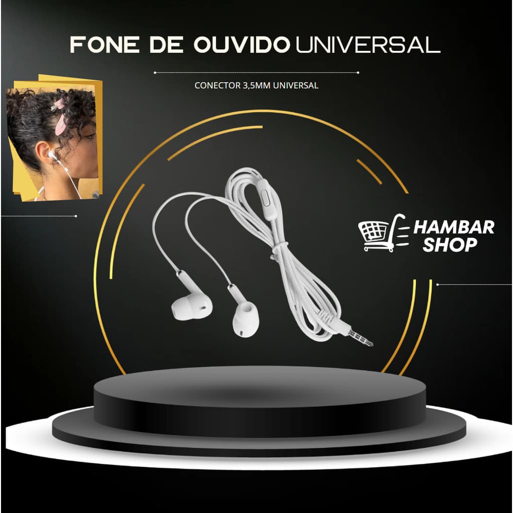 Fones de Ouvido com Conector 3,5mm Universal – Som de Qualidade para Todos os Dispositivos
