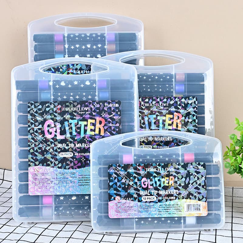Marcador metálico 12/24/36/48 caneta de glitter de cabeça dupla marcador de cabeça dupla brilhante TOP