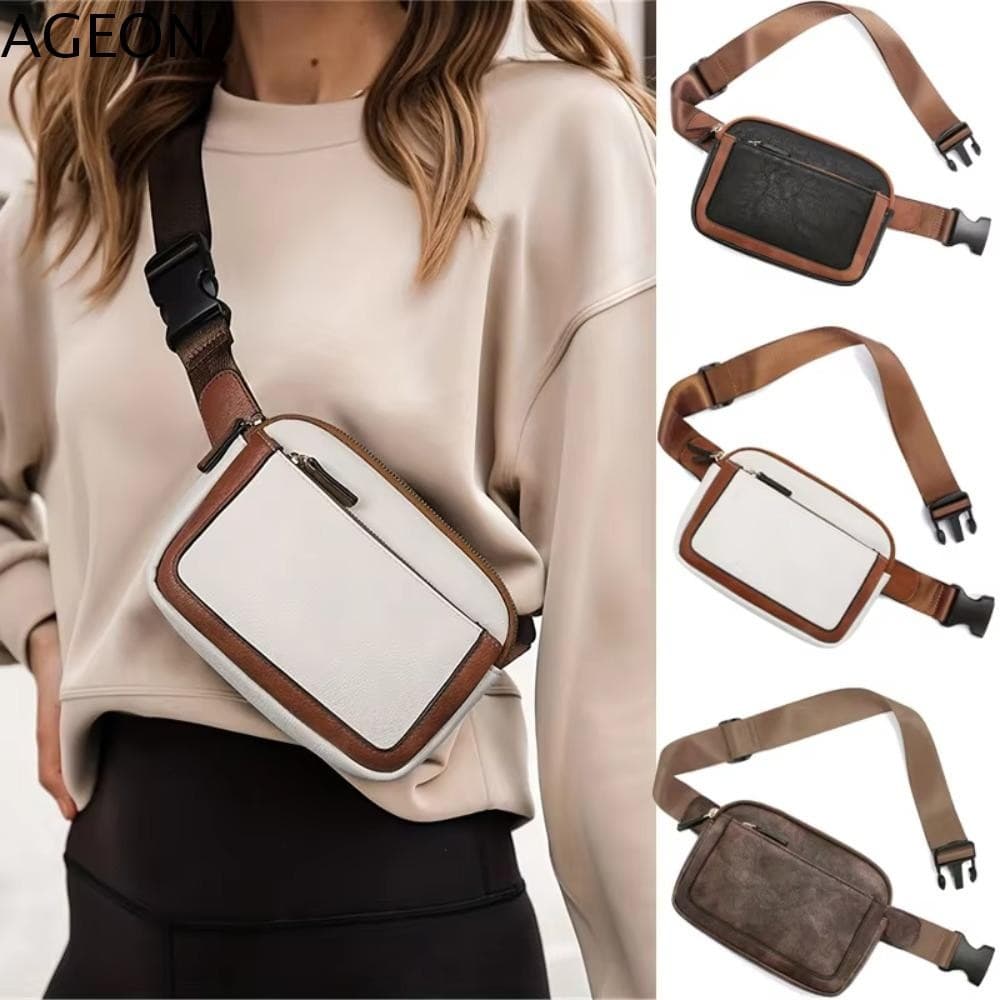 AGEON Pochete Feminina , Bolsa De Cintura De Couro PU Estilo Coreano Peito Crossbody Com Bolso Para Cartão