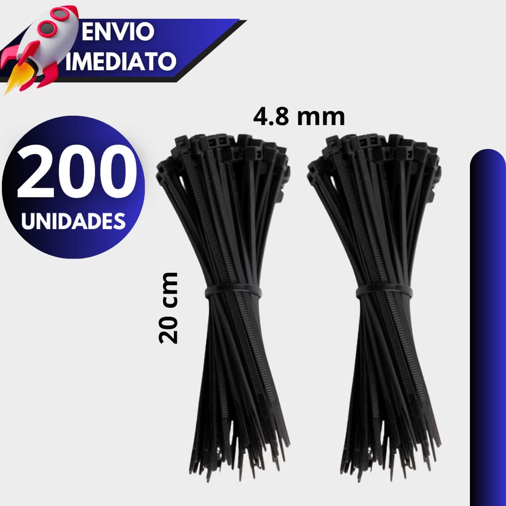 Kit 100/200 Abraçadeira Nylon 20cm x 4,8mm – Enforca Gato Cintas Plásticas Multiuso