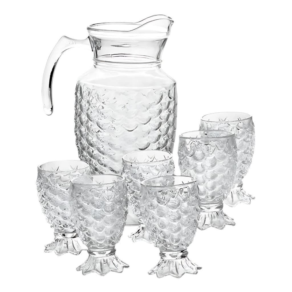 Conjunto Jarra Bounjour Vidro Incolor 1,8 Litros Com 6 Copos 250ml Kit Jarra E Copos Com Tampa Inga