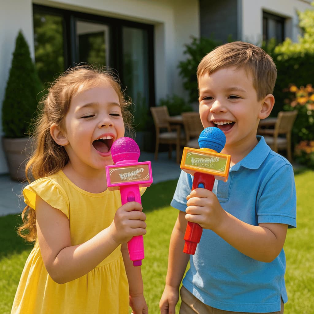 Brinquedo Microfone Infantil Rosa e Vermelho com Som e Luz - WellMix / À Pilhas / Crianças / Musical