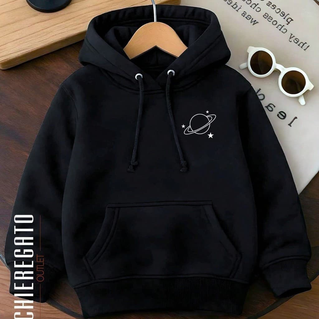 Blusa de Frio Moletom Infantil Juvenil Canguru Planeta Estrela Blusão Com Capuz Unissex Flanelado