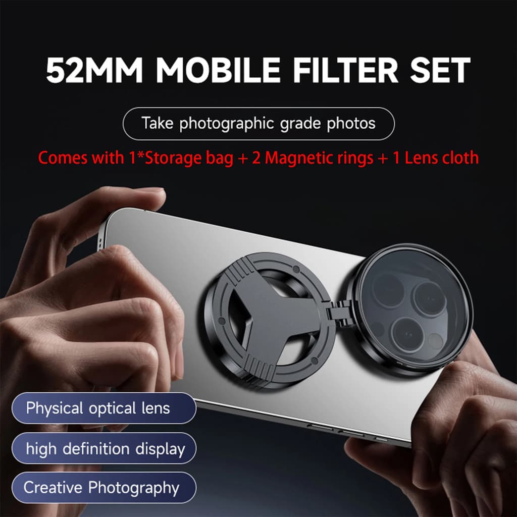 Suporte Magnético 52mm Filtro Polarizador CPL para Lentes de Celular Samsung e Outros Smartphones com Adaptador