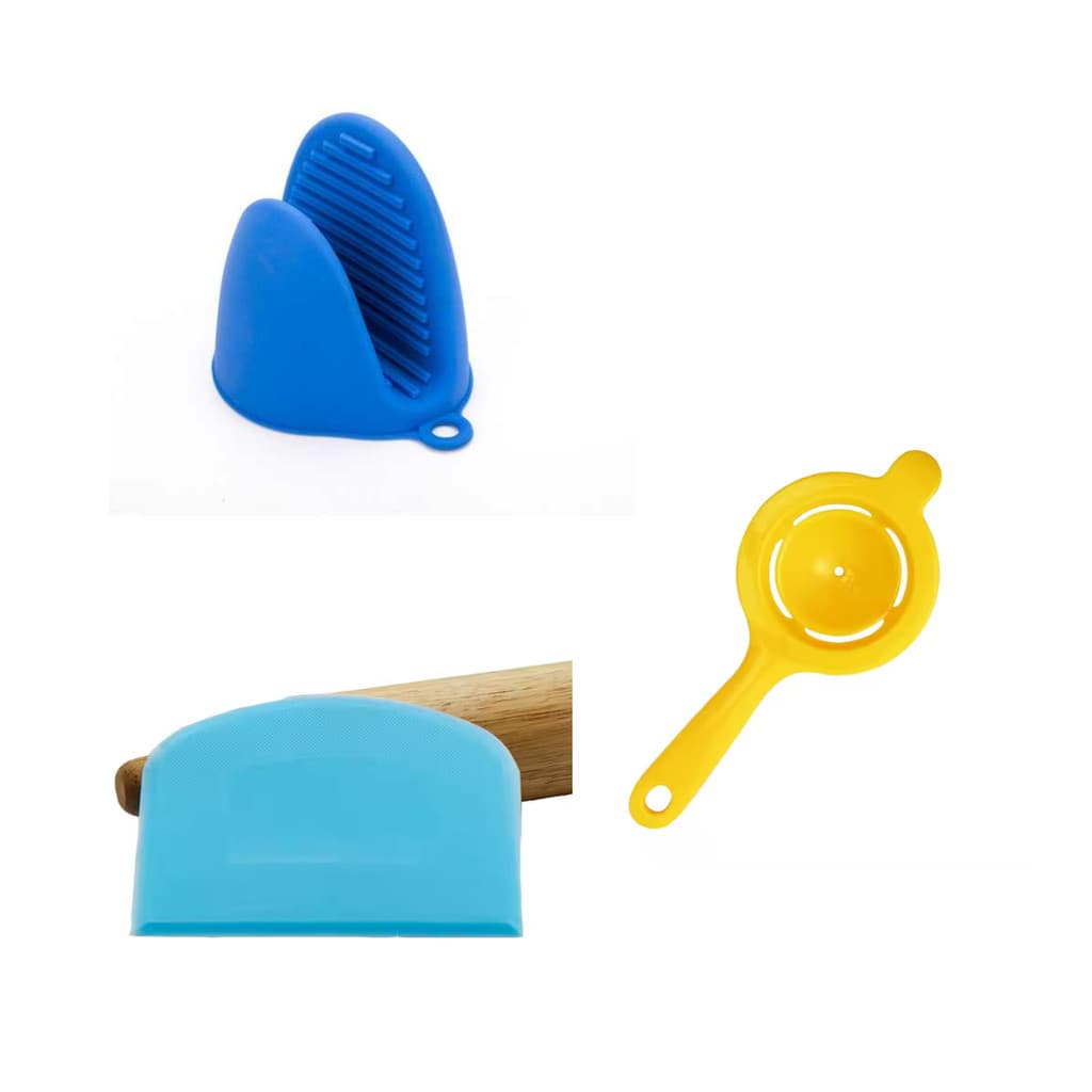 Kit Espátula de Pão + Par de Luvas Silicone + Separador Ovos