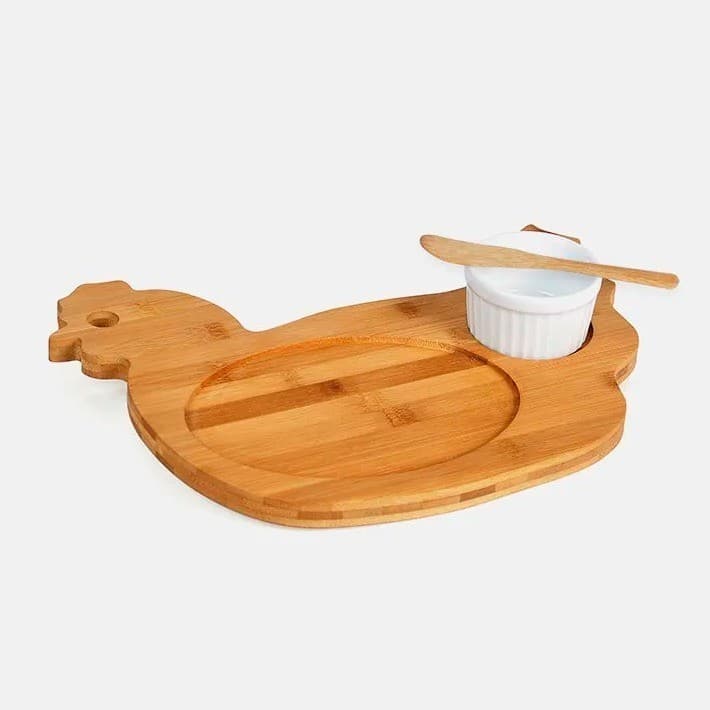 Kit Petisco Em Bambu / Porcelana Com Tábua Formato Galinha PD-41333