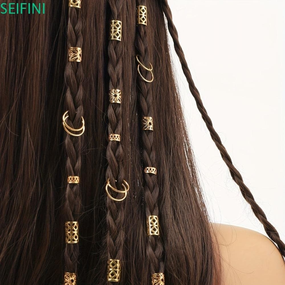 SEIFINI 80 Peças De Anel De Cabelo Oco , Clipes De Punho De Metal Para Trança , Contas De Dreadlocks , Ajustáveis