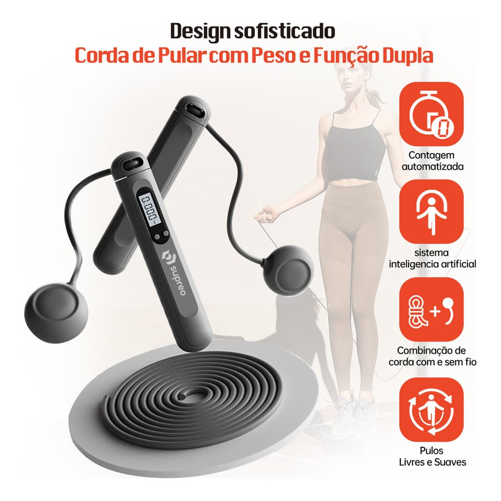 Corda De Pular 2 Em 1 Sem Fio E Com Fio Profissional Rolamento Peso Ajustável Exercício Fitness