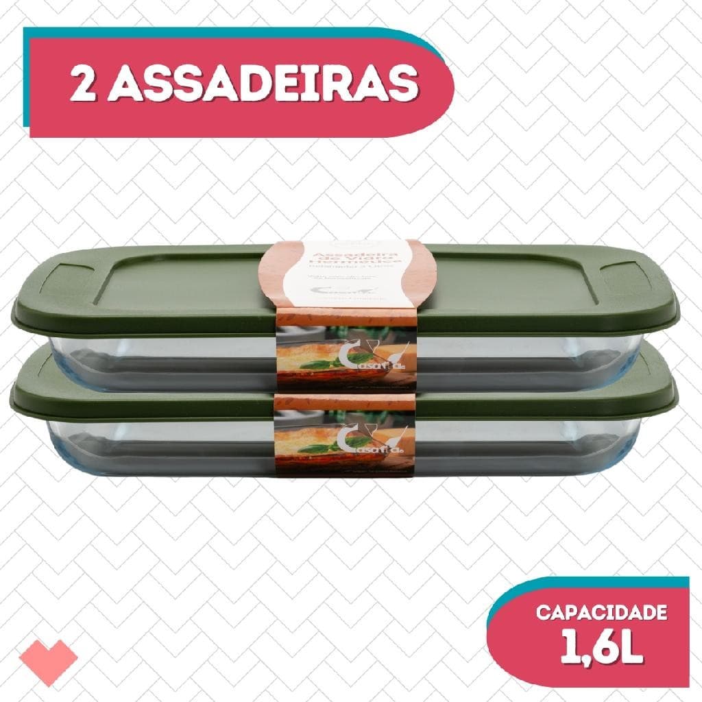 Conj 2 Travessa Refratário Oval C Tampa 1,6L Vidro Hermético