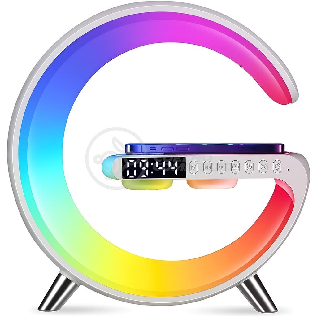 Luminária Inteligente RGB Branca Abajur com Carregador por Indução Caixa de Som Bluetooth e Relógio