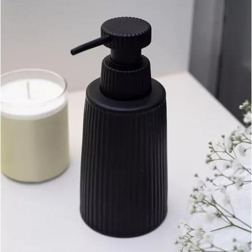 Porta Sabonete Liquido Dispenser de Ceramica Listras Preto - Banheiro e Lavabo