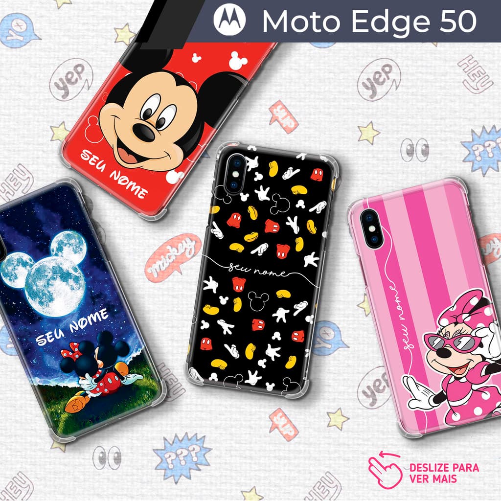 Capa Capinha - Motorola Moto Edge 50 - Mickey e Minnie Disney Personalizada com Nome