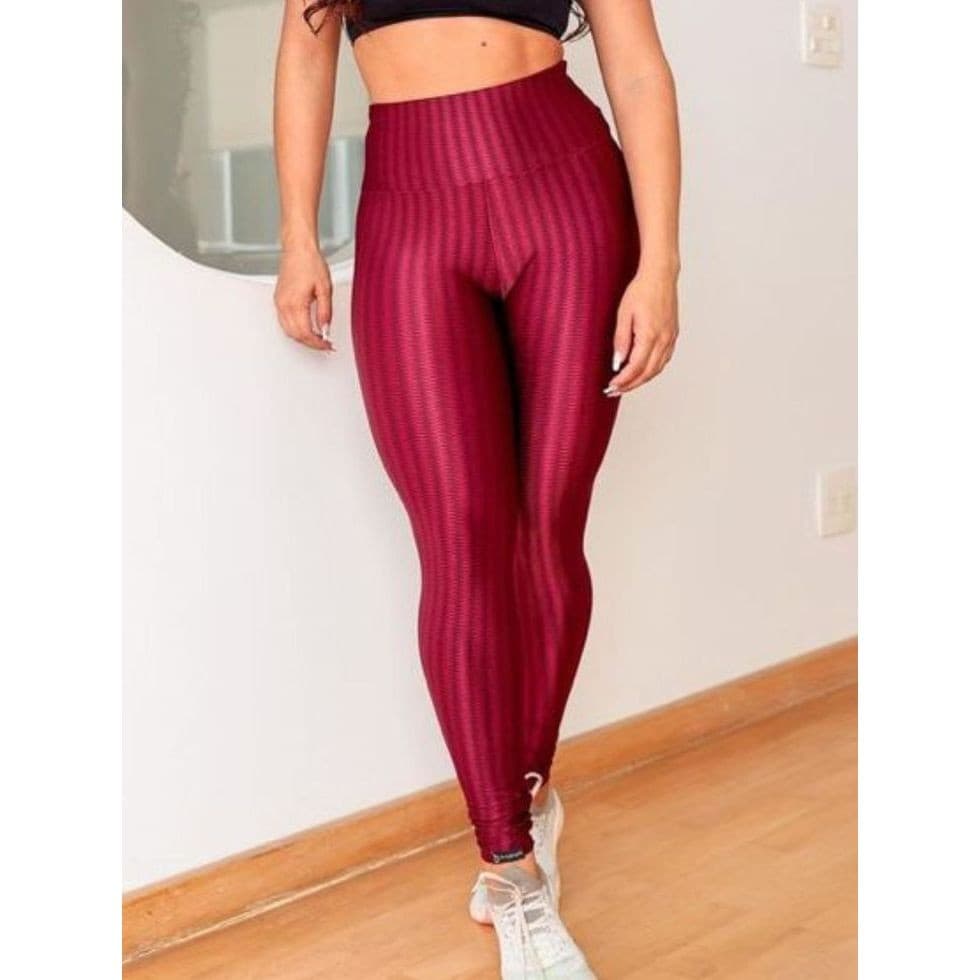 Calça Canelada 3D Legging Cintura Alta Com Zíper Frontal e Bolso Traseiro