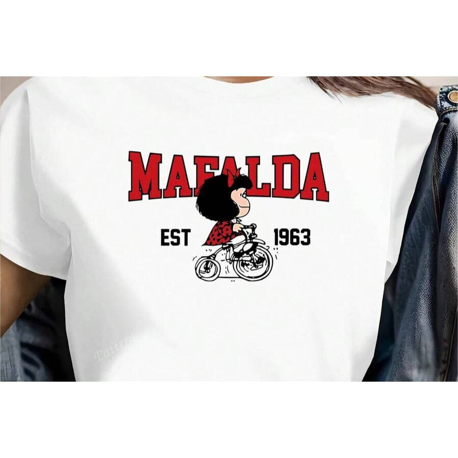 Camiseta 100% Algodão Memorial de Reimpressão Clássica Mafalda 1963 Lançamento Retrô Envio Rápido