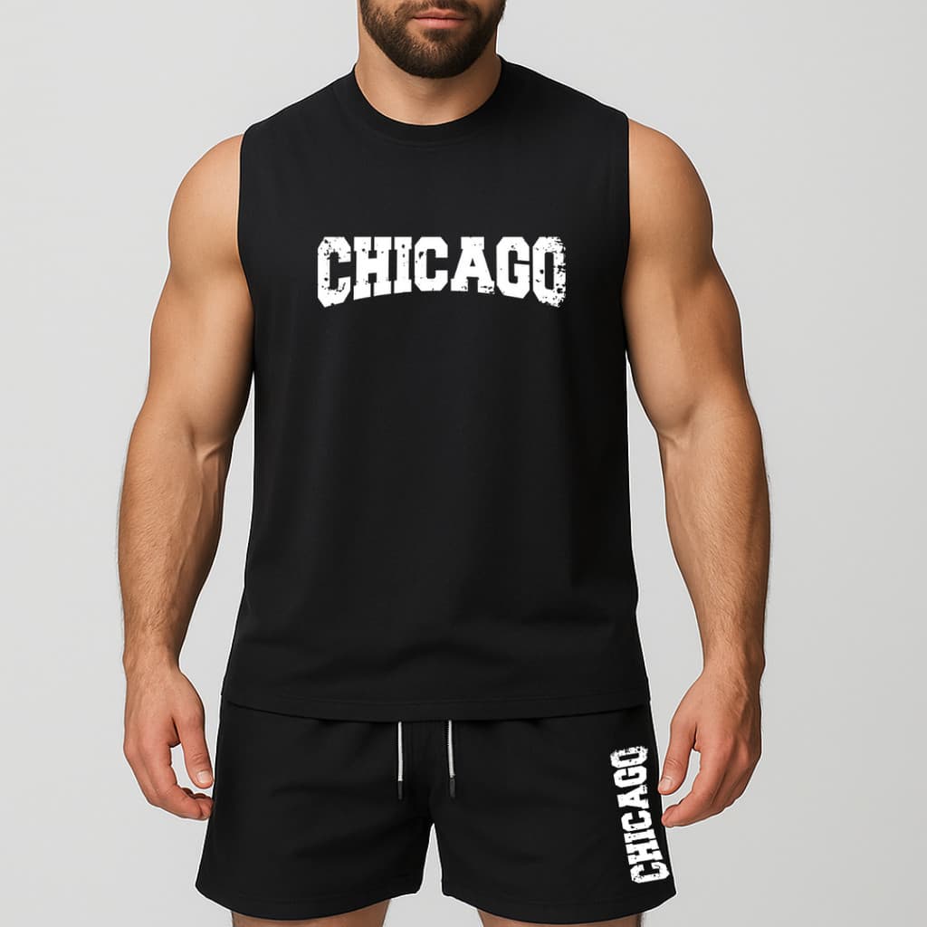 conjunto regata oversized e short de tactel de academia másculino estampada chicago
