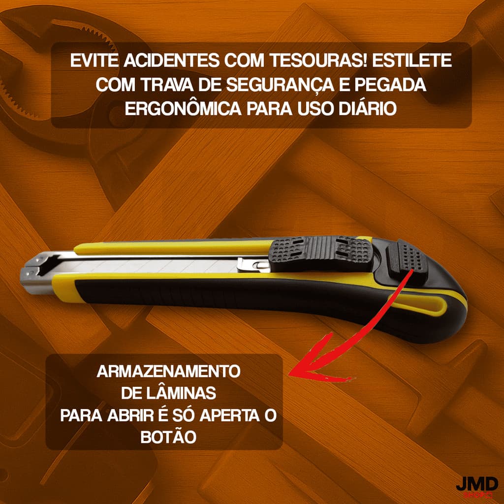 Estilete De Precisão Profissional Cabo Emborrachado 17mm Com Trava Precisão