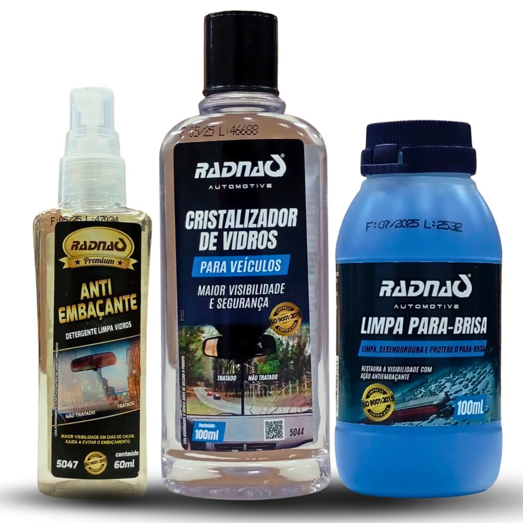 Cristalizador De Vidro + Anti Embaçante + Limpa Para Brisa Radnaq | Limpeza e Repelência à Água