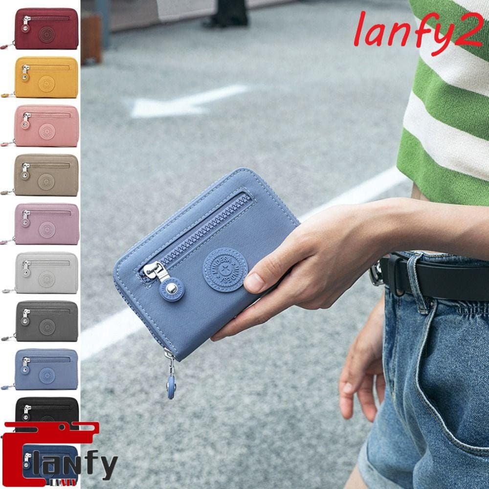 LANFY Bolsa de Nylon com Zíper, Porta-Moedas, Cor Sólida, Pequena Carteira Curta, Estilo Coreano, Uso em Viagens NY3Z