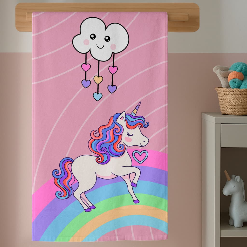 Toalha de Banho Infantil Menina Com Estampa Delicada Unicornio Algodão