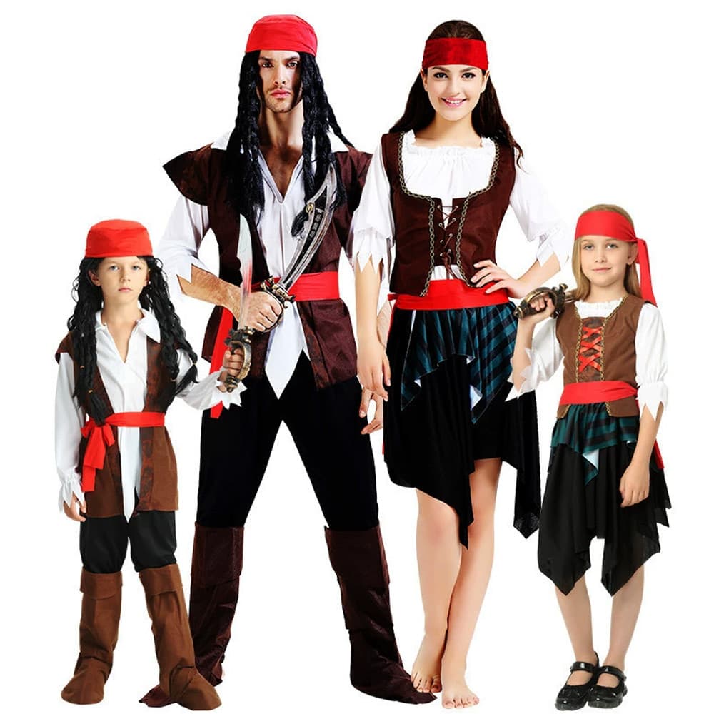 Fantasia de Piratas do Caribe para Adultos e Crian莽as, Roupa de Cosplay de Halloween para Homens e Mulheres