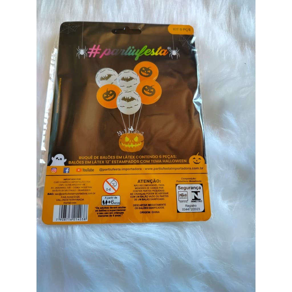 Kit Balões Látex Halloween Estampados Abóbora Fantasma 6 Peças