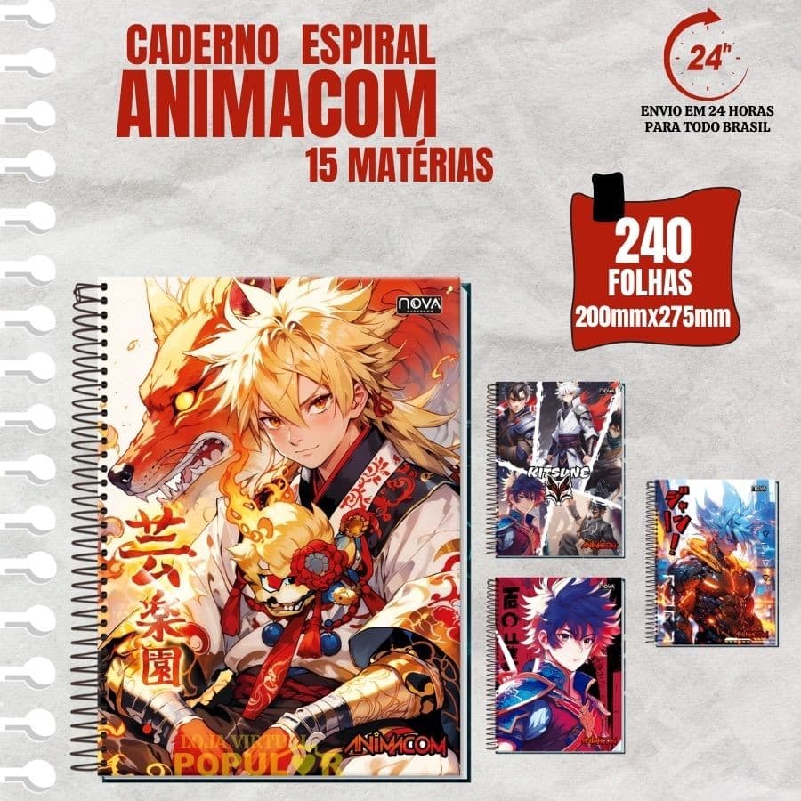 Caderno Capa Dura Desenho Menino Universitário Personalizado Anime 15 Matérias 240 Folhas