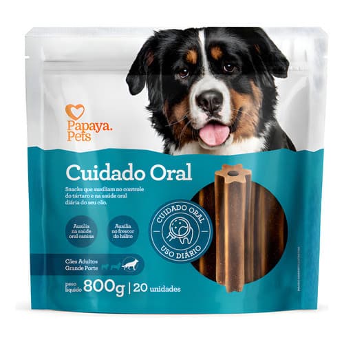 Petisco Dental Cães Porte Grande Papaya 800g 20un Snack Antitártaro Cuidado Oral Diário