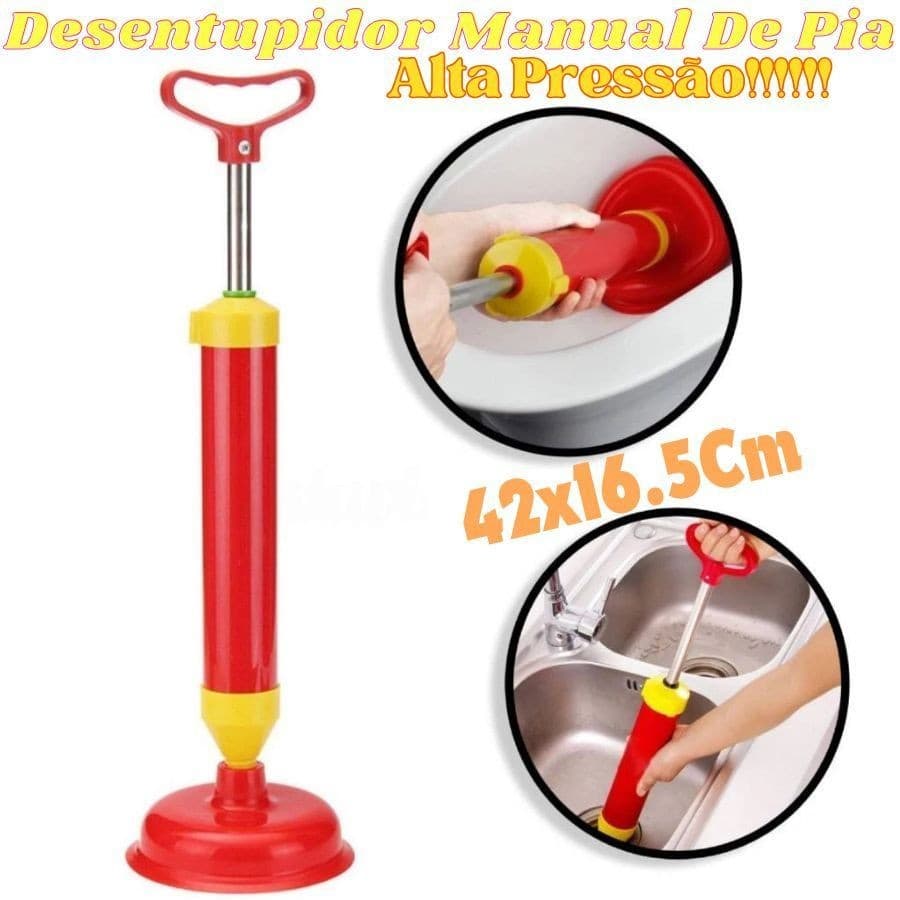 Desentupidor Manual De Pia 42x16.5Cm Cano Esgoto Vaso Ralo Tipo Bomba Sucção Alta Pressão