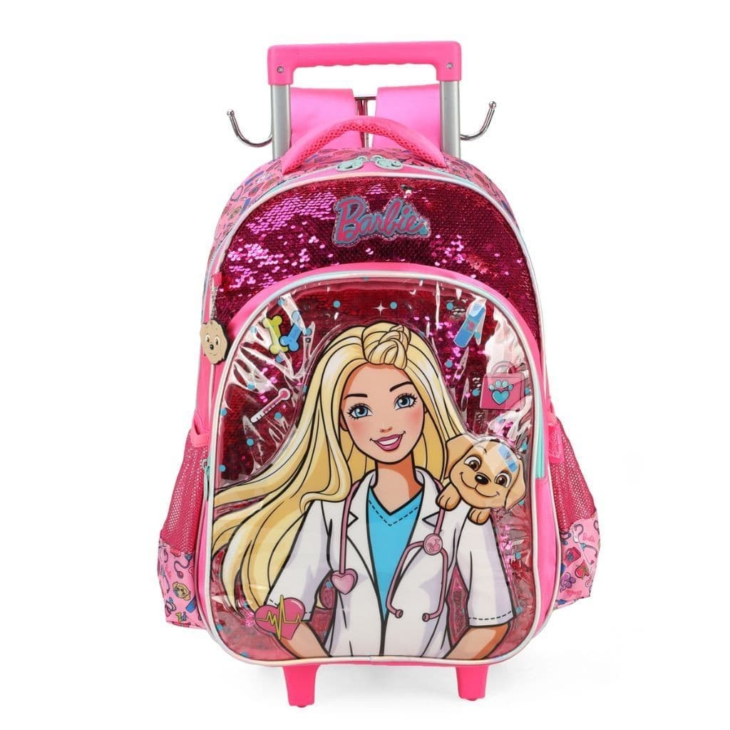 Mochila De Carrinho Barbie Pink Veterinaria + Cachorrinho