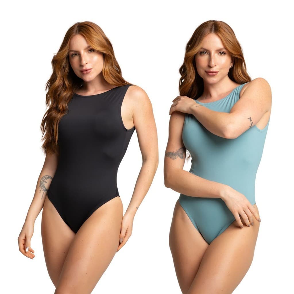 Kit 2 Body Maio Feminino Liso Decote Costas Sem Bojo Alça Larga Praia
