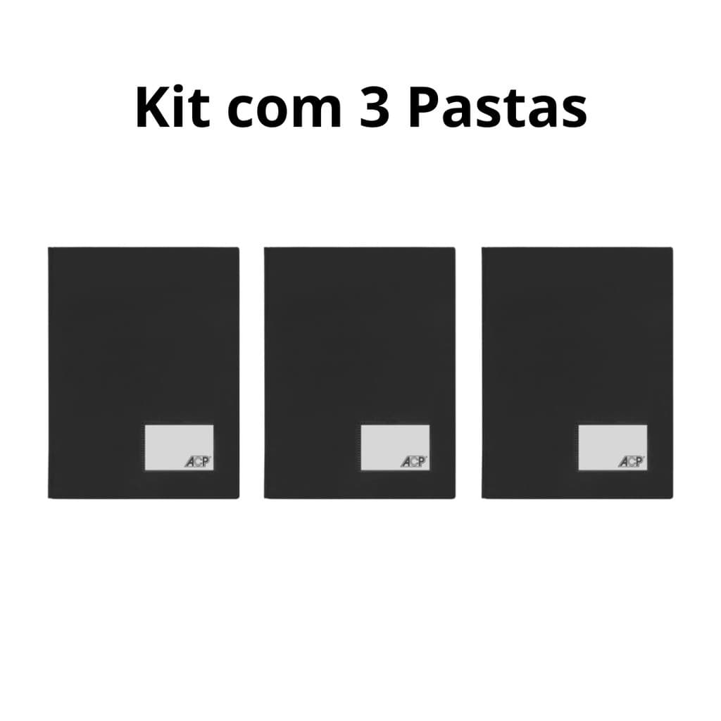 3 Pastas Catálogo Preta c/ 100 Envelopes Plásticos Finos cada - ACP - Tamanho A4