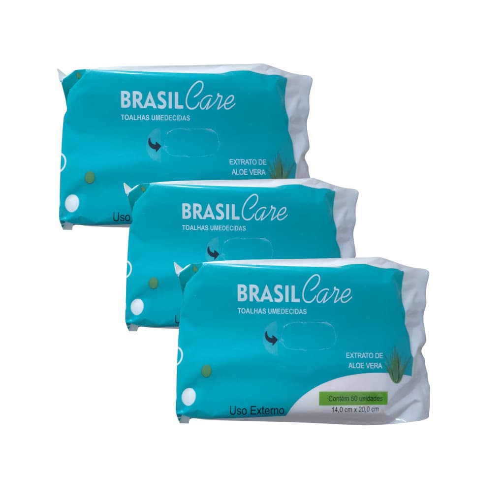 Kit Toalha Umedecida com 3 pacotes de 50 unidades