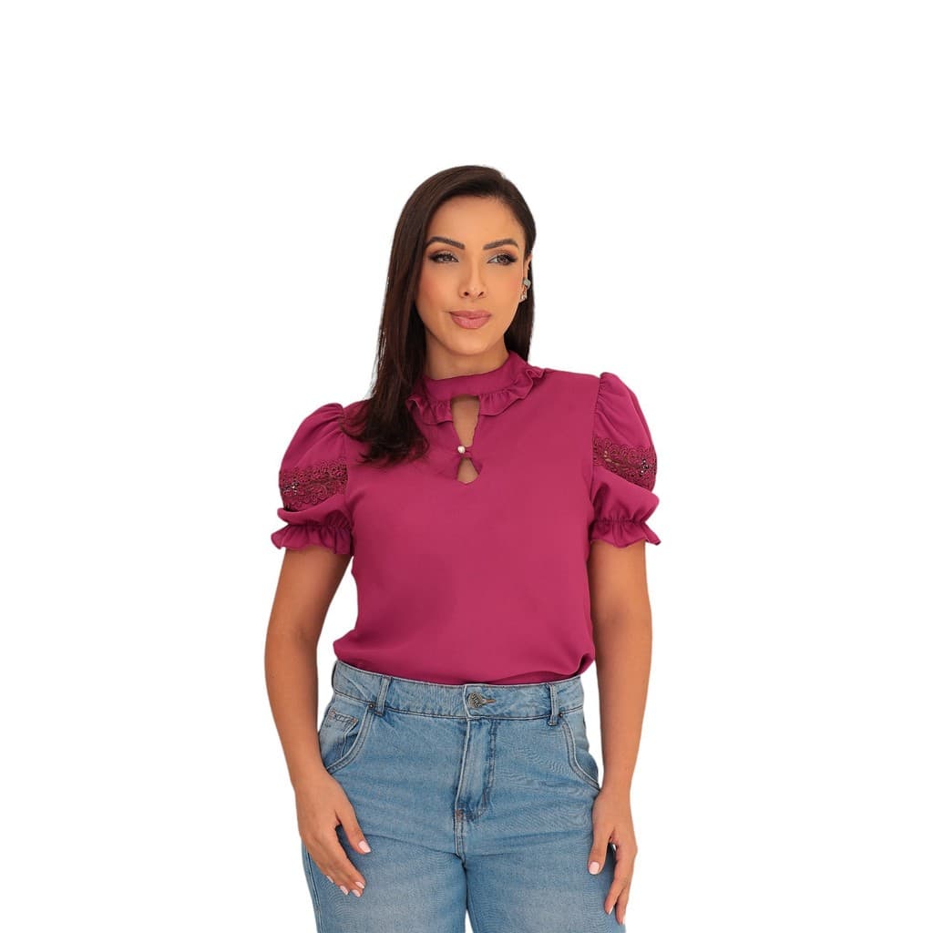 Blusa Feminina Manga Curta Moda Evangélica Crepe Sku:b107
