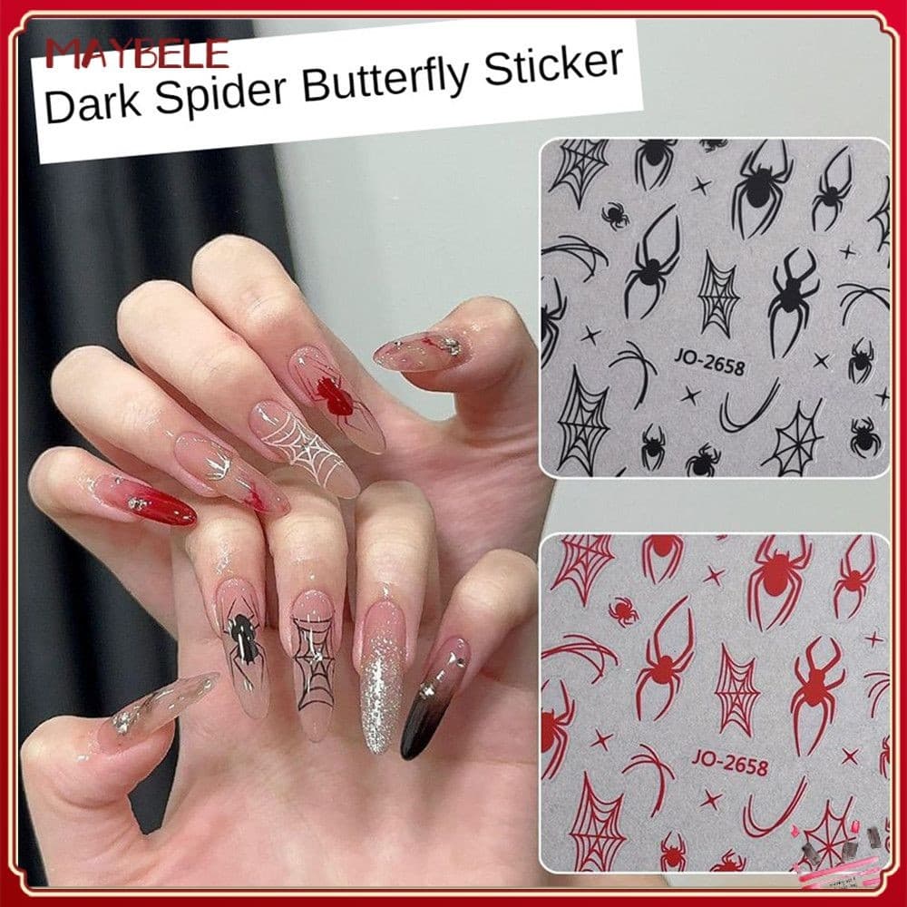 Nail Art Halloween Spider Web Adesivo de Unha Estilo Escuro Preto Branco Aranha Decalque Decoração de Unhas Festa Festival Manicure Ferramenta Para Loja de Unhas MAYBELE