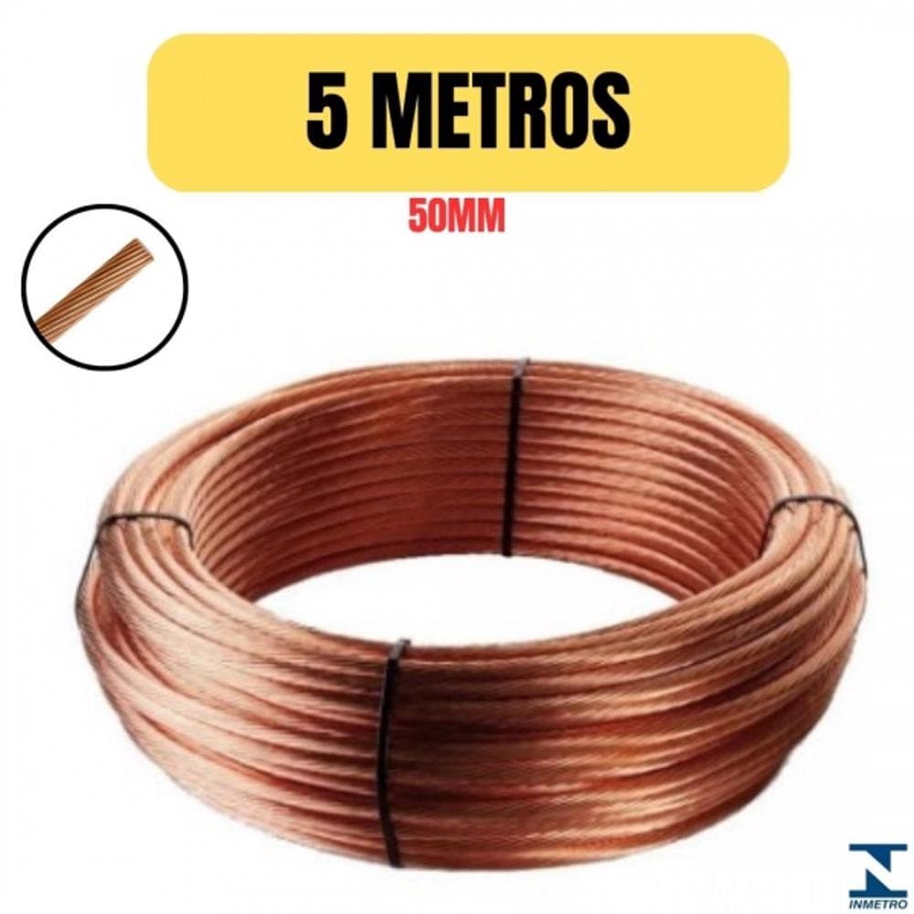 Cabo Cobreado Nu 50mm Para Aterramento 5 Metros Normatizado Alta Qualidade e Condutividade Extra+