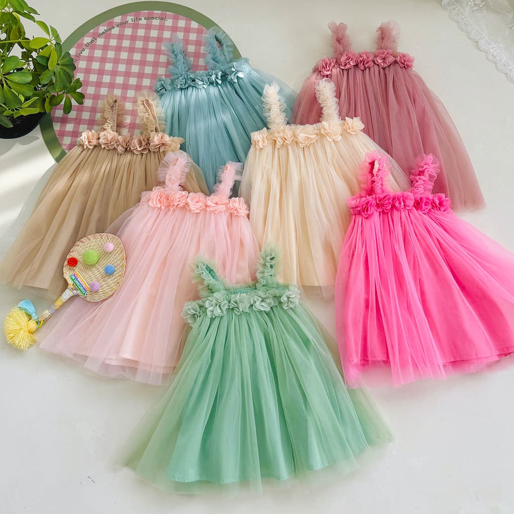 Vestidos De Aniversário Do Bebê Para 1-5 Anos Vestido De Princesa Doce Adorável Flor Meninas Tule Cor Sólida Festa