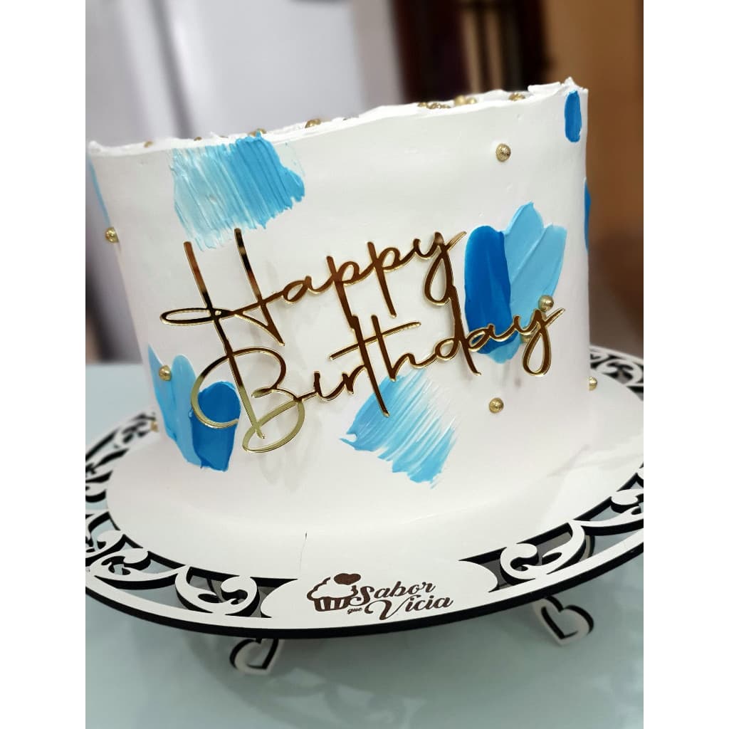 kit  de apliques com 4, 6 ou 10 un. com 12cm  Happy Birthday em acrílico espelhado