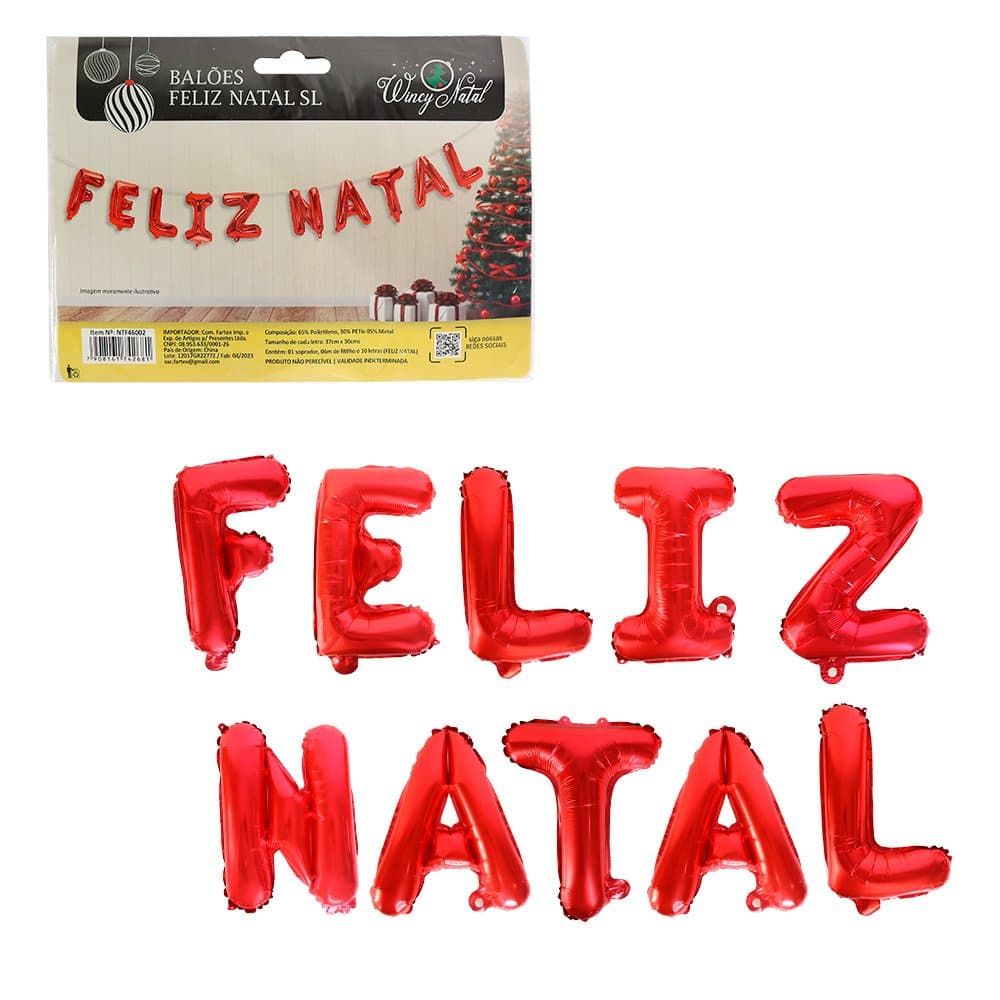 Kit Decoração Festa Natalina Balão Metalizado Vermelho De 37 Cm - Balões Feliz Natal
