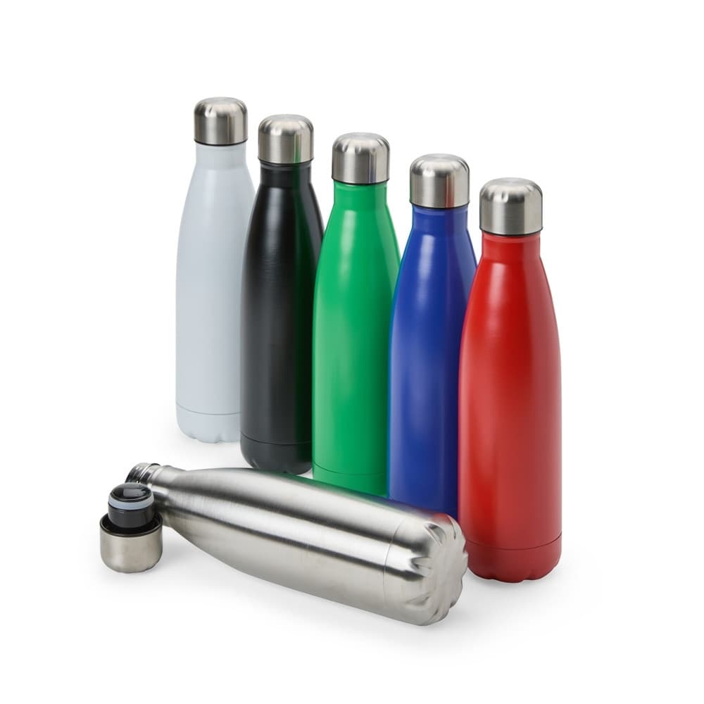 Garrafa Térmica Inox 500 ml com tampa inox parede dupla em aço inox e isolamento a vácuo colorida