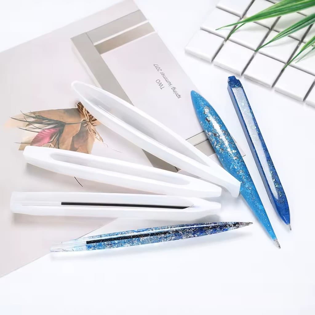 Kit 3 Forma Molde de Silicone Para Caneta Resina Epóxi Artesanato DIY Transparente Decoração