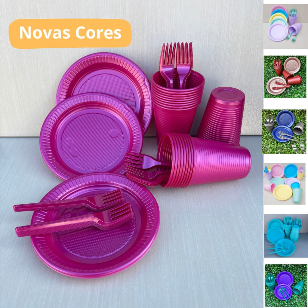 Kit Descartáveis para 50 Pessoas 150 Itens - Novas Cores