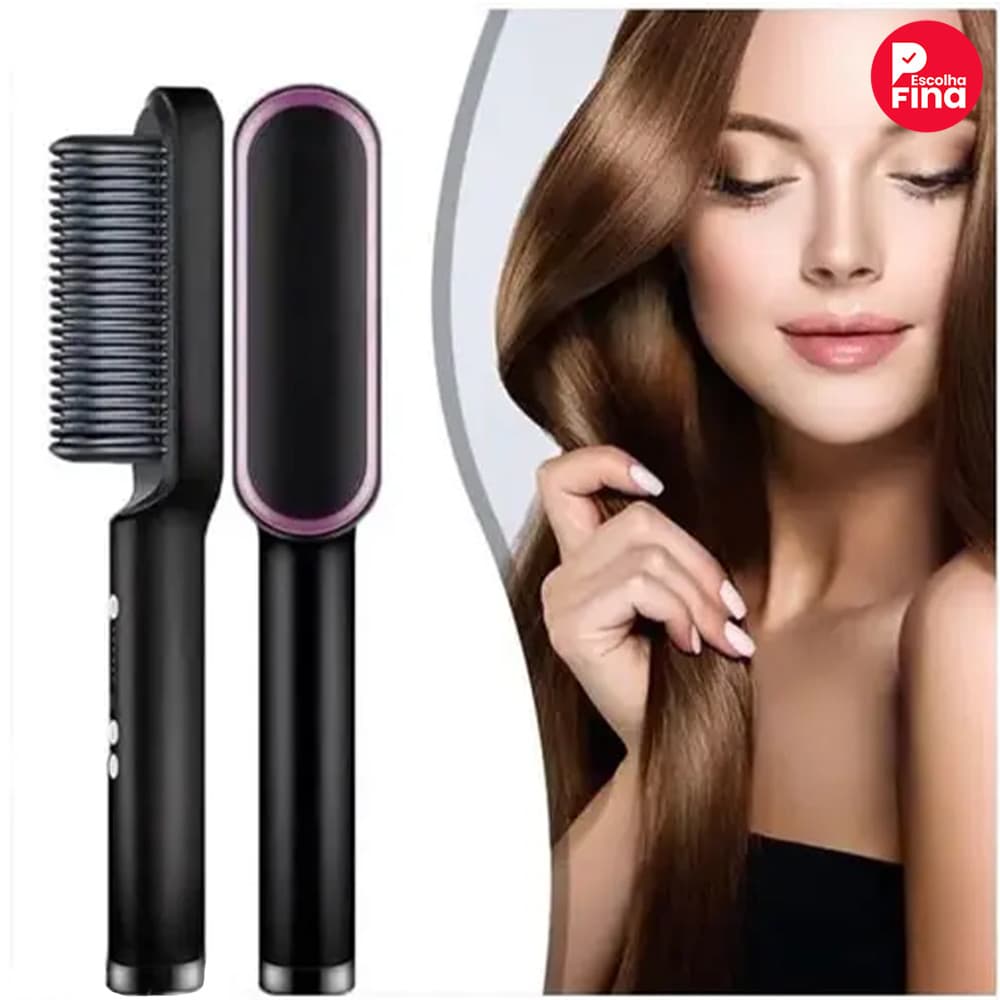 Escova Alisadora Bivolt 5 em 1 - Alisa, Hidrata, Modela, Alinha e Anti-Frizz