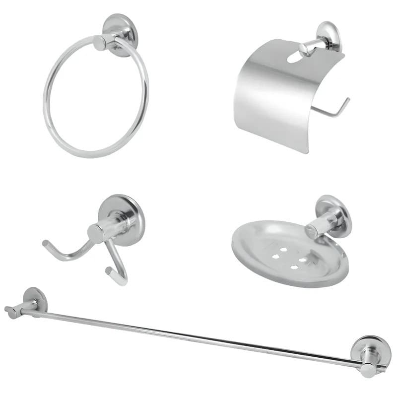 kit para banheiro 5 peças inox saboneteira cabide porta toalhas papeleira