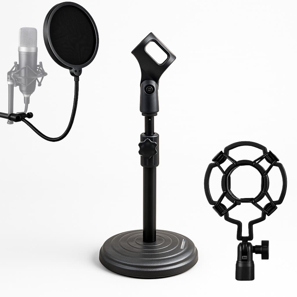 Suporte Pedestal Mesa P/ Microfone+ Shock Mount Aranha + Pop
