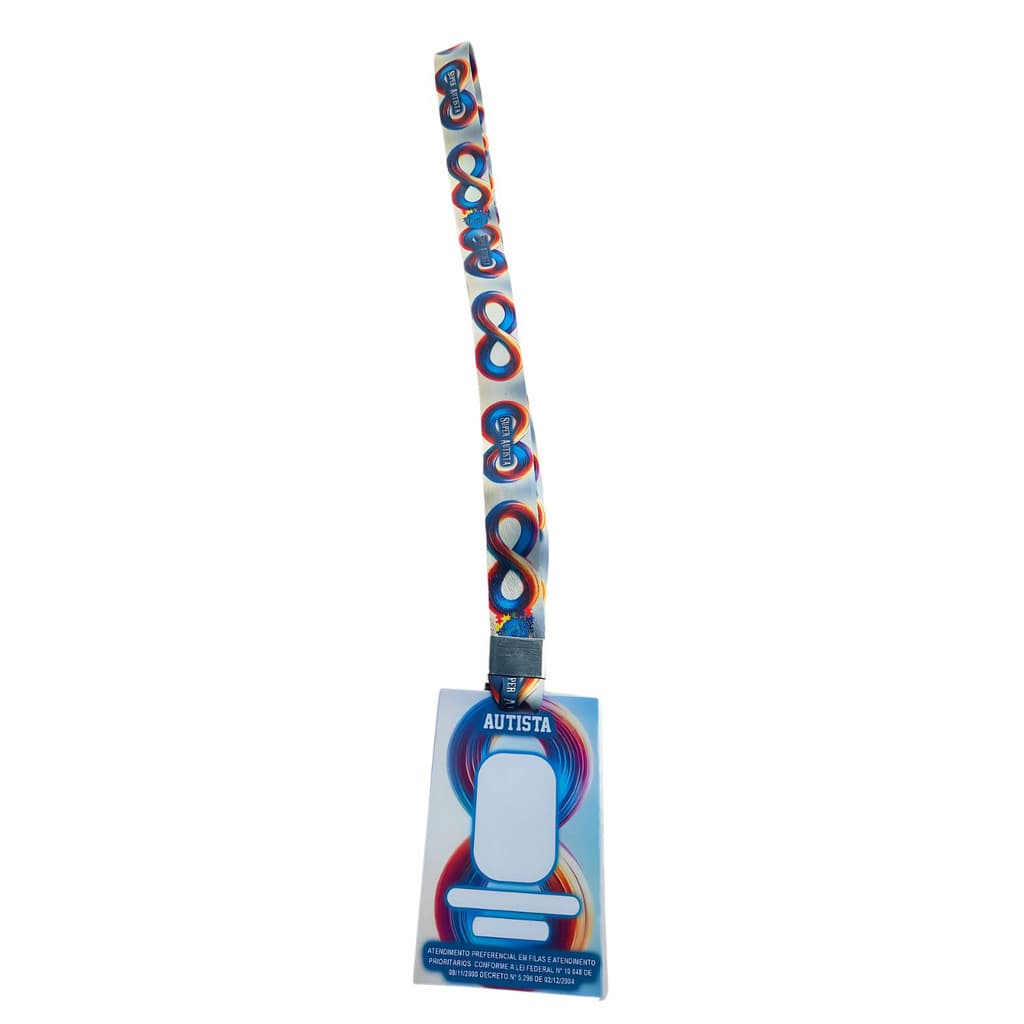 Kit Infinity color Identificação para Autistas crachá personalizado + 2 Cordões para cracha
