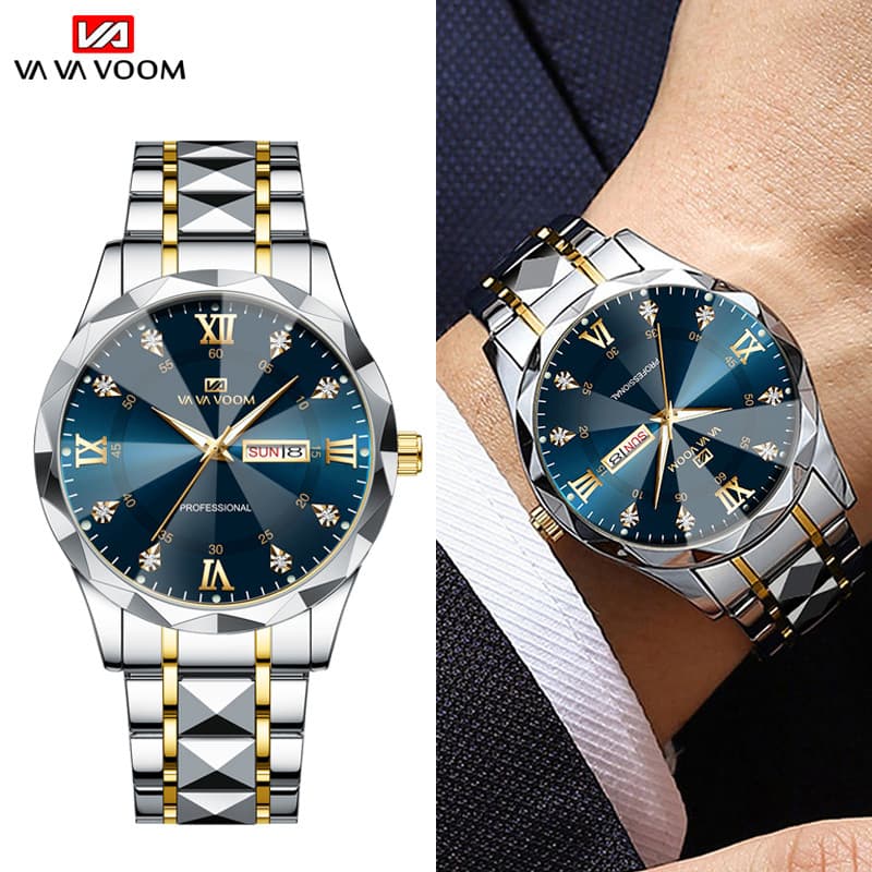 VAVA VOOM relógio masculino moda à prova d'água multifunções Pulseira de relógio de aço inoxidável
