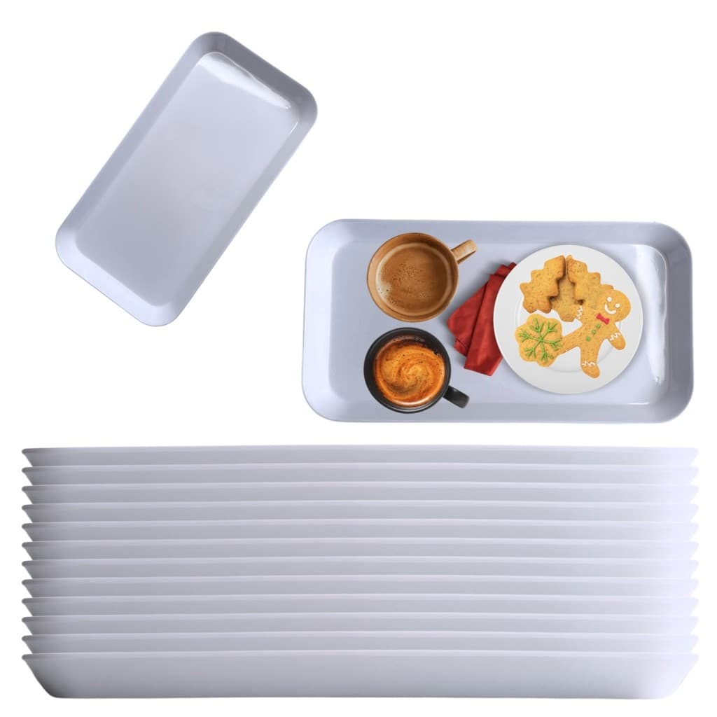 12 Bandejas Travessa Prato Retangular em Melamina 31cm Branco