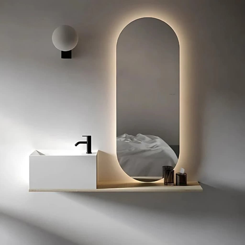 Espelho Com Led Decorativo Oval 90x40cm Lapidado